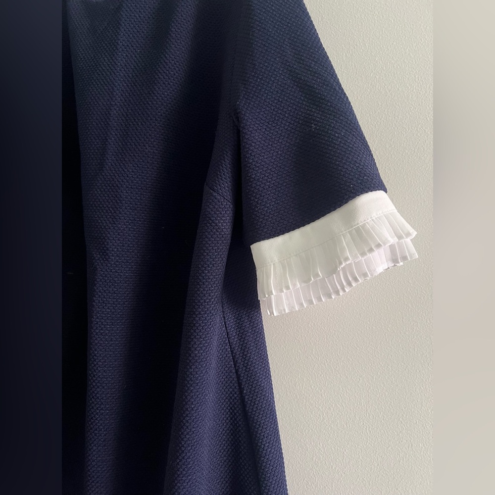 New York & Company Navy Shift Dress Pleated Sleeve Size Small Classic Work Dress - Picture 3 of 6